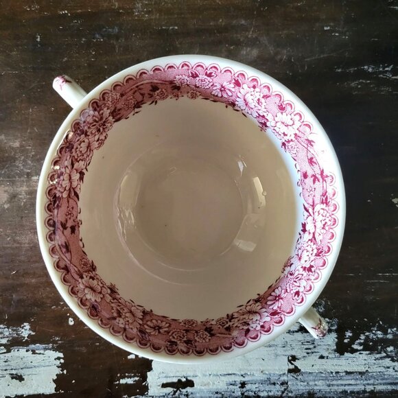 Vintage Warwick Tudor Rose Cream Soup Bowl Double Handled Bouillon Cup - Picture 8 of 10